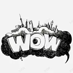 手绘黑白插画风格wow装饰画高清素材 设计图片 页面网页 平面电商 创意素材 png素材