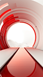 an abstract image of a circular tunnel leading into a circular red door, in the style of 32k uhd, high-key lighting, high-angle, white and red