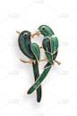胸针,鸟类,分离着色,绿色,白色,珐琅,人造珠宝,垂直画幅,美,古董