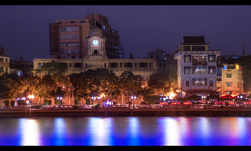 夜摄影现广州。西堤——民国海关西式钟楼