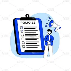策略平面设计概念矢量插图图标。保险理赔表格，保险单，用户协议，健康保险，业务规则。抽象的隐喻。可用于