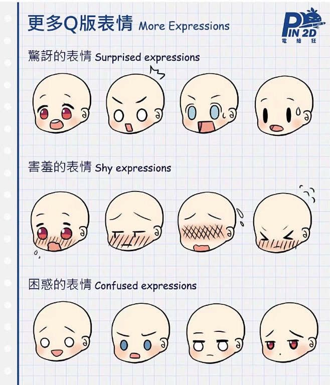 【Q版表情大合集】想让你的Q版人物可爱又生动吗？ 厌倦了角色的一号表情吗？ 来一起画出最Q的表情吧！