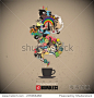 Abstract vector illustration with tea cup and magic smoke.
