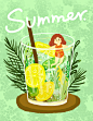 夏天插画、柠檬茶、夏天就是要清爽~啊！
