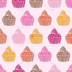 可爱的,四方连续纹样,绘画插图,纸杯蛋糕,矢量,举起手,玫瑰,贺卡,松饼,背景分离