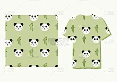 可爱的角色熊猫动物无缝图案可以用作设计的衣服，壁纸，背景。矢量图
