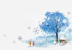 卡通手绘蓝色雪景免抠素材 平面电商 创意素材 png素材