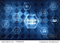 Abstract block chain hologram on blurry pattern background. Commerce concept. 3D Rendering 