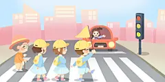 小学生过马路注意交通安全原创插画海报