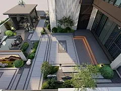 新中式庭院花园 大门廊架 水景景墙 抱鼓石 鹅卵石铺装【ID:1113007272】图片_A-景观-空间/别墅庭院图片素材-花瓣网