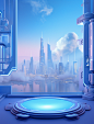 video game backdrop screenshot 21, in the style of light blue and sky-blue, industrial and product design, concert poster, dreamy, romanticized cityscapes, rounded, thx sound, interior scenes
