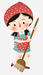 手绘五一劳动节打扫卫生的女孩插高清素材 打扫卫生 设计图片 页面网页 平面电商 创意素材 png素材