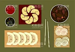 中国美食  - 源文件下载【酷图网】美食,矢量美食,卡通美食,手绘美食,美食插画,美食插图,食物,矢量食物,卡通食物,手绘食物,食物插画,食物插图,饺子,筷子