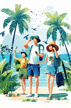 数字艺术学生放假开心过暑假扁平风插画