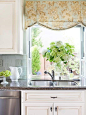 7 Tips for Decorating the Kitchen - Stylish & Practical...I like the shape of this faux blind. It looks like the creases would allow for seams to accommodate wider windows.