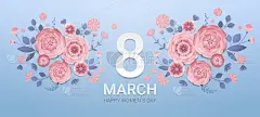3月8日妇女节节日庆祝横幅传单或贺卡装饰纸花