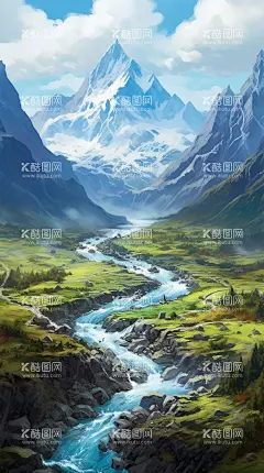 喜马拉雅  - 源文件下载【酷图网】插画,插图,壁纸,头像,背景,彩绘,色彩,画报,景物,虚拟,梦幻,美景,风景,风光,绝美,创意,漫画,CG,水彩,丙烯,油画,高清,仿真,雪山,山脉,山峰,高峰,雪水,源头,水源,草地,冰河,雪原