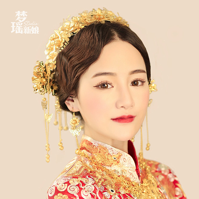 梦瑶中式新娘头饰古装秀禾服发饰套装步摇凤...