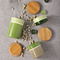 【陶瓷绿色收纳罐】鲜嫩的绿色撞色设计，与天然竹盖搭配，让人眼前一亮；可以收纳各种零食和坚果的密封罐，一定也能成为家中的美丽点缀。￥43
