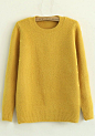 Yellow?Plain Round Neck Wrap Wool Blend Sweater