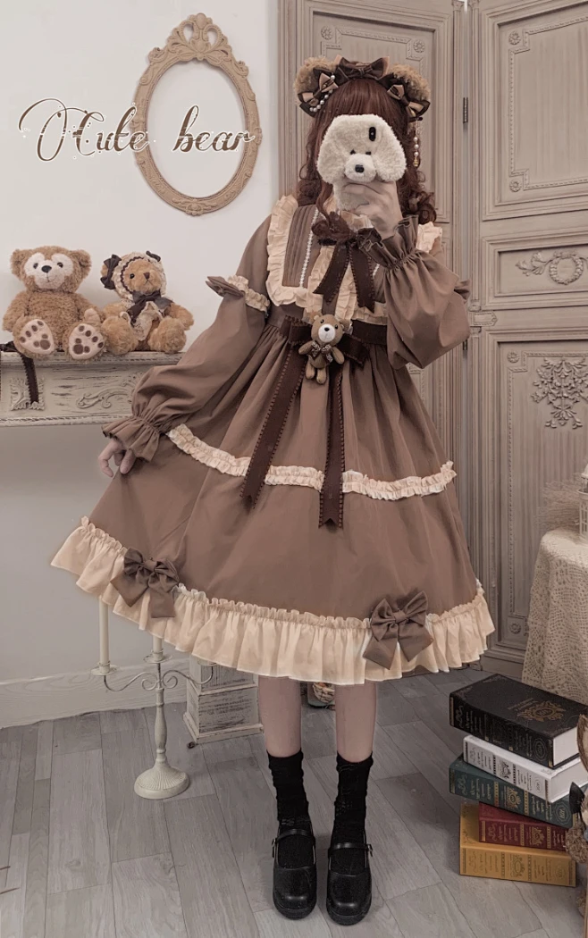 原创甜美洛丽塔焦糖泰迪熊少女感洋装lolita可爱萝莉萌裙OP连衣裙-淘宝网-花瓣网