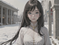 00104-3920849645-On a snowy noon, a girl, wearing a golden crown, long black hair, and beautiful blue eyes, looked at the camera from the front,