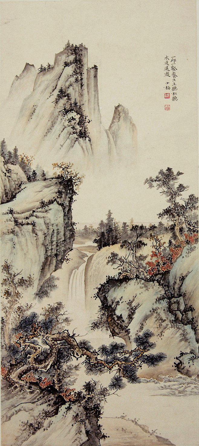 陈少梅丘壑图镜片设色纸本作品欣赏