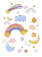 手绘卡通装饰小元素云朵星星太阳月亮彩虹