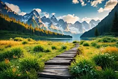 艺术草坪植物山川美景插画图片