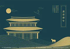 12款中国风传统简约线描2021牛年春节新年创意视觉海报设计素材下载_颜格视觉