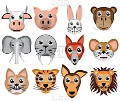 动物,插画,猴子,可爱的,计划书,图像,猫,狮子,收集