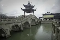 中国,河流,苏州,桥,无人,湿,雨,图像,户外,水平画幅