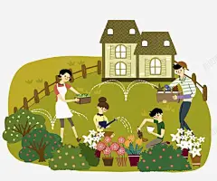 院子里浇水的一家人 温暖 温馨 融洽 血缘 血缘关系 院子 元素 免抠png 设计图片 免费下载 页面网页 平面电商 创意素材