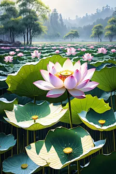 花朵荷花荷叶插画图片