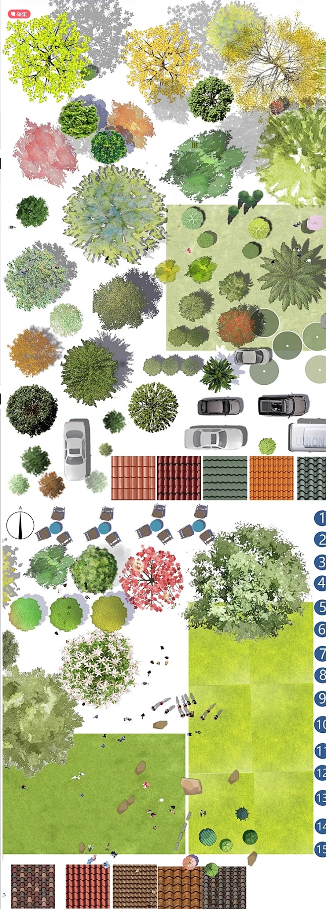 ps园林景观彩平图植物psd免扣素材建筑景观小清新彩平植物PS素材-花瓣网