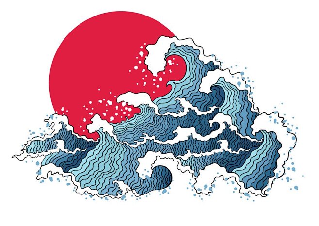 日本海浪插画图片素材