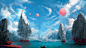 General 1920x1080 digital art clouds hot air balloons