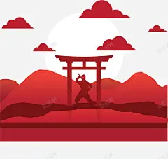 美丽夕阳日本忍者矢量图 免费下载 页面网页 平面电商 创意素材