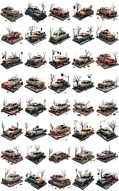 废旧汽车破旧垃圾场废弃汽车场鬼屋枯树海报设计元素模板png素材-淘宝网