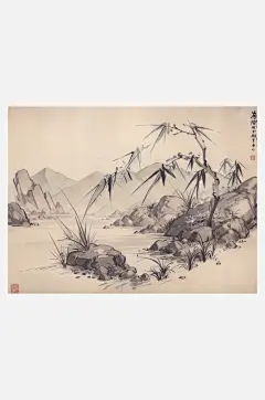 AI数字艺术竹子场景水墨画-众图网