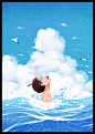 再来一个夏天-Xu-An_夏天,海洋,游泳,蓝色_涂鸦王国插画