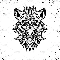 猪,2019,式样,公猪,动物头,华丽的,动物,绘制,花