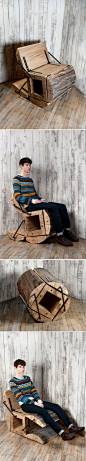 用原木制作的椅子，名为'waste-less log chair' ，可以翻译成“不浪费椅子”