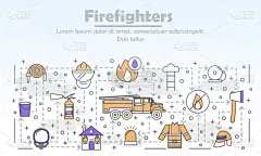 线条画,消防员,细的,热,计划书,斧,模板,消防车