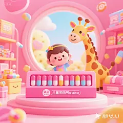 jimeng-2025-07-14-4554-使用 C4D进行3D建模渲染，以平视视角制作一张钙铁锌电商海报。放大产品，产品特