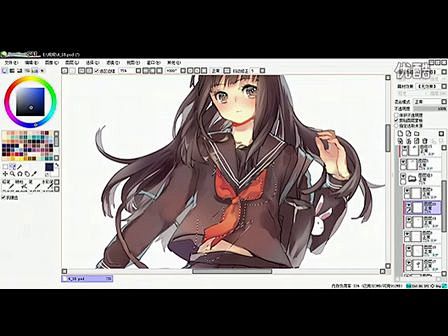 【sai】拿着雨伞的少女【绘画教程】【画...