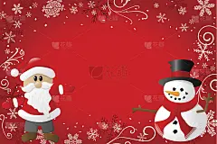 红色的圣诞背景有圣诞老人和雪人