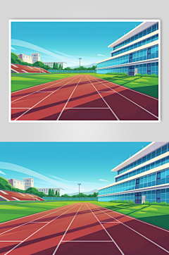 AI数字艺术扁平风校园球场操场插画-众图网