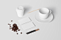 Coffee & Restaurant Stationery Mock-Up : Coffee Stationery Mock-Up based on professional photos. Just open the psd file and place your design on the objects. All objects and shadows are fully separated so you can easily play with them and create your 