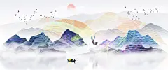 中国风古风水墨山水画意境海报背景